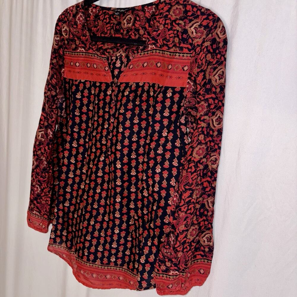 Lucky Brand Blouse Women's Size Medium Boho Festival V-Neck Sheer Cottage - Picture 3 of 11